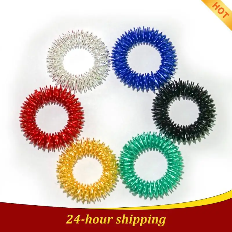 6 Colors Spiky Sensory Finger Spring Rings Relief Stress Anxiety Finger Toy Funny Decompression Toy For Kids Adults Pendant