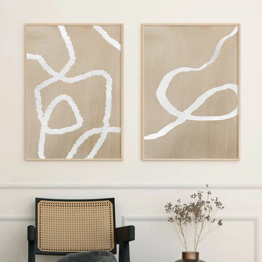 Abstract Line Beige White Boho Posters Wall Art Canvas Painting Prints Pictures Modern Living Room Interior Home Decoration