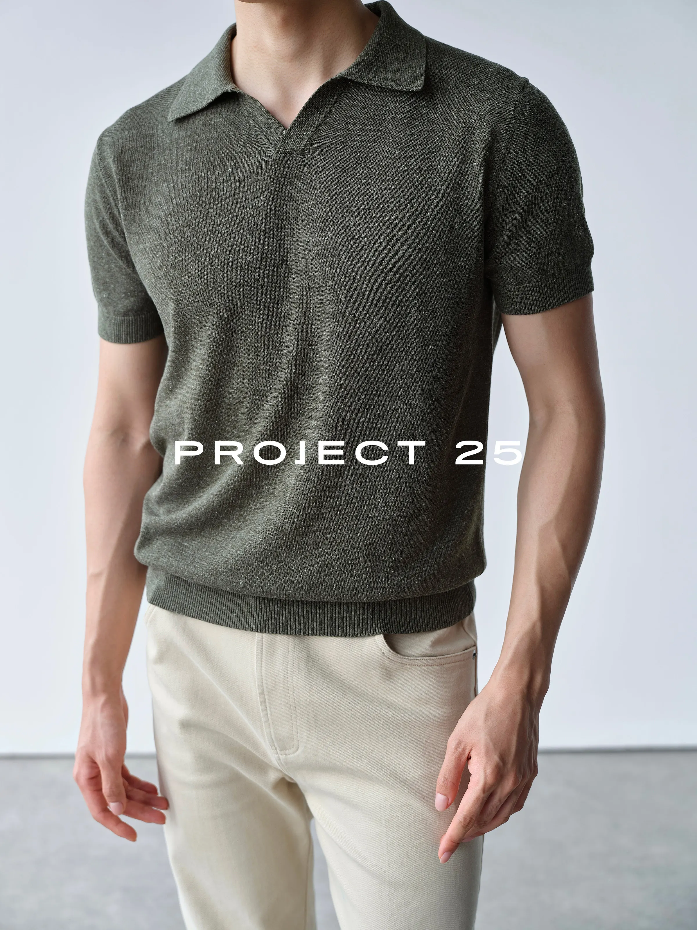PROJECT 25Men Summer Linen Blend Knitted Polo Shirt Open Collar Lightweight Thin Business Casual Breathable Short Sleeve T-Shirt