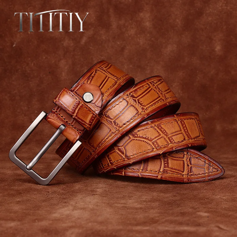 38mm Top Quality Italian Style Cowhide Crocodile Totem Embossed Belt for Men Genuine Leather Versatile Jeans Waist Band for Men