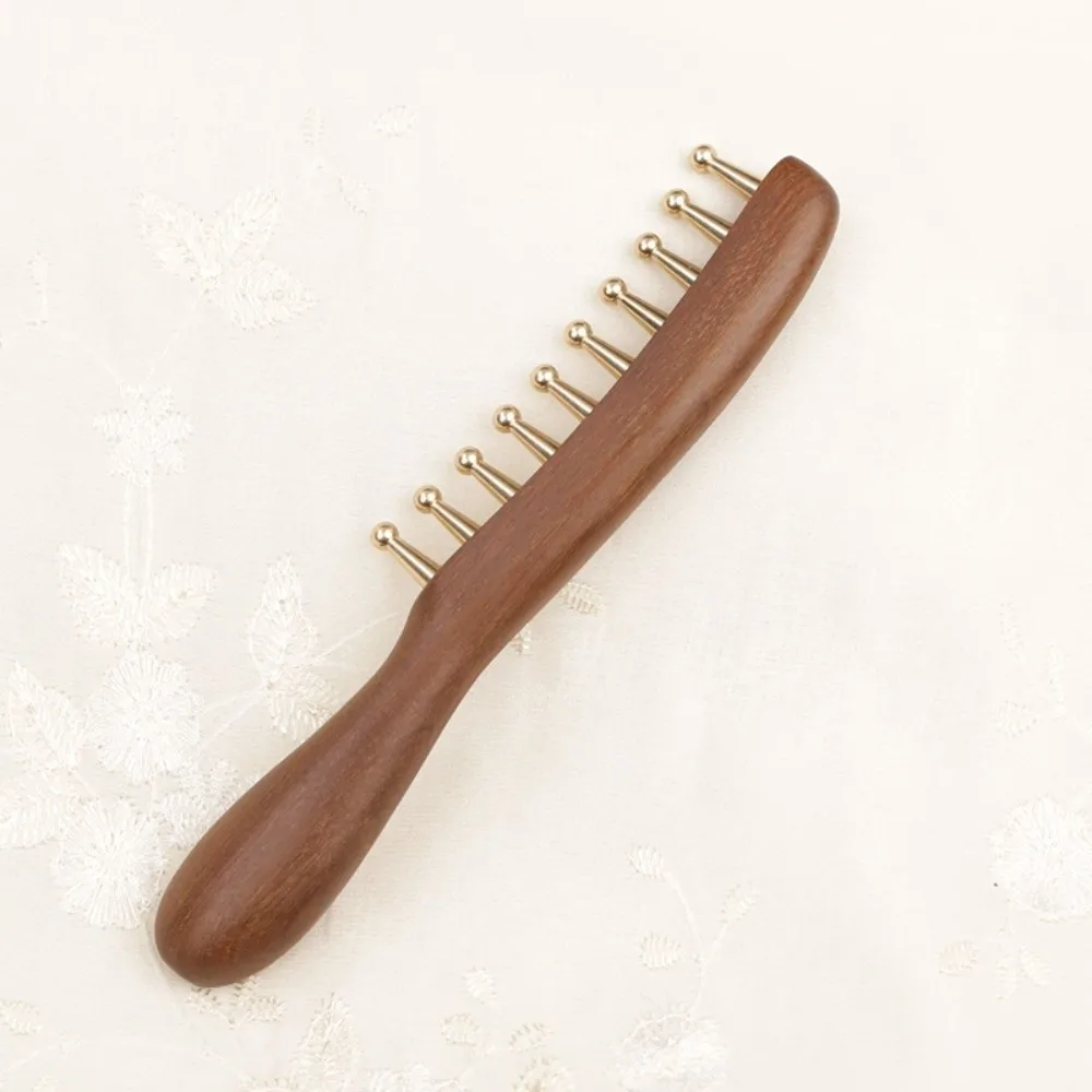 Reduce Puffiness Sandalwood Massager Comb Traditional Skin Scraping Brass Meridian Comb Long Hair Natural Material