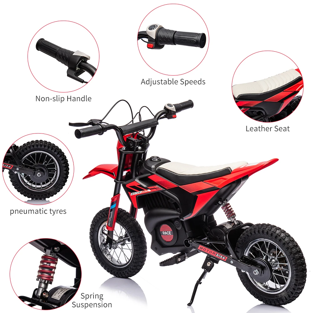Moto pour enfants 24V 7Ah, Motocross tout-terrain électrique à vitesse rapide de 13,6 MPH alimenté par batterie avec moteur fort de 250 W, frein à disque