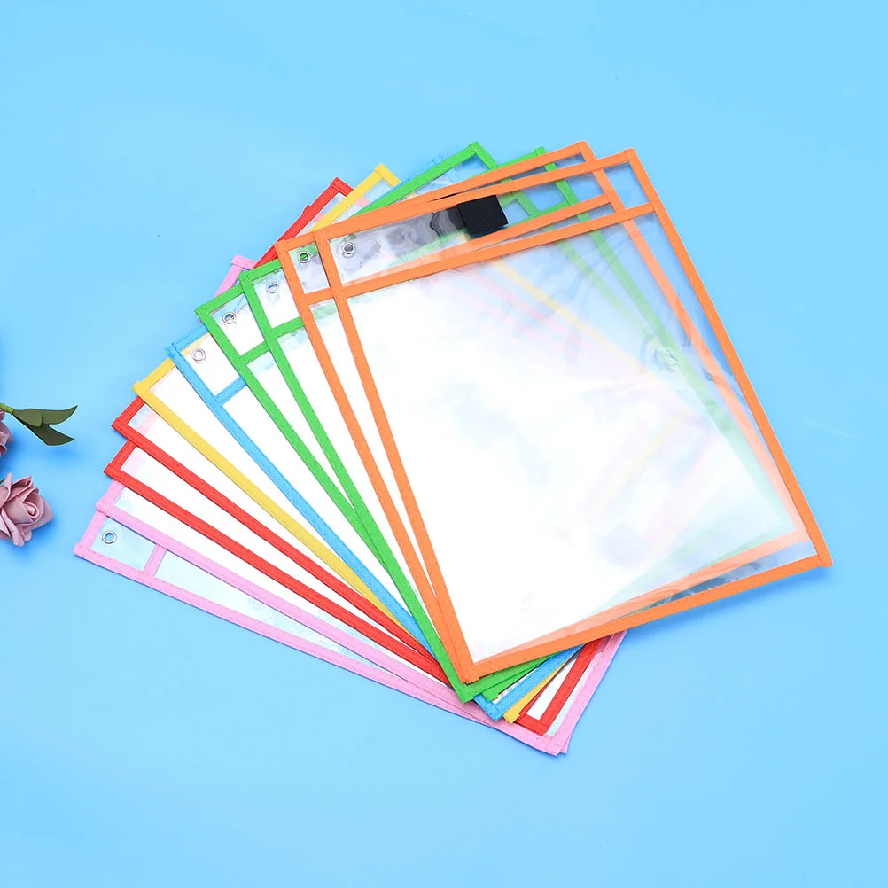 

12pcs Reusable Dry Erase Pockets Assorted Colors Stationery Supplies for Office School with Pen Case (Random Color)