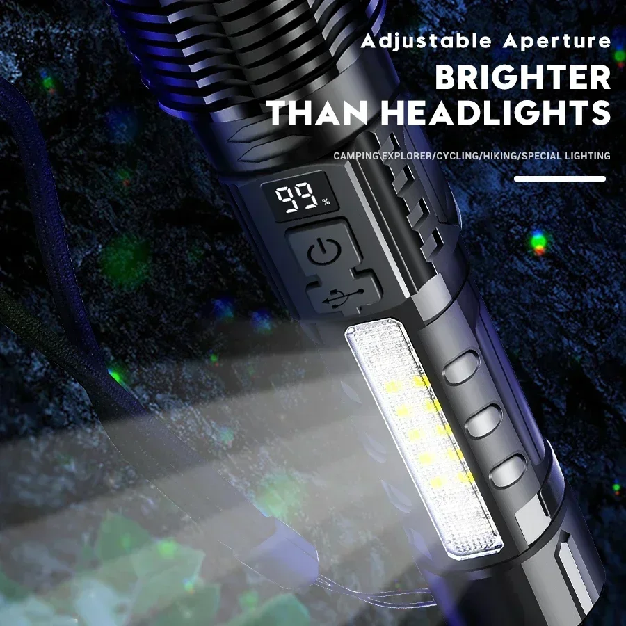 KDULIT Powerful Dual LED Flashlight Tactical Zoom Emergency Spotlights USB Rechargeable Multifunctional Portable Camping Torch