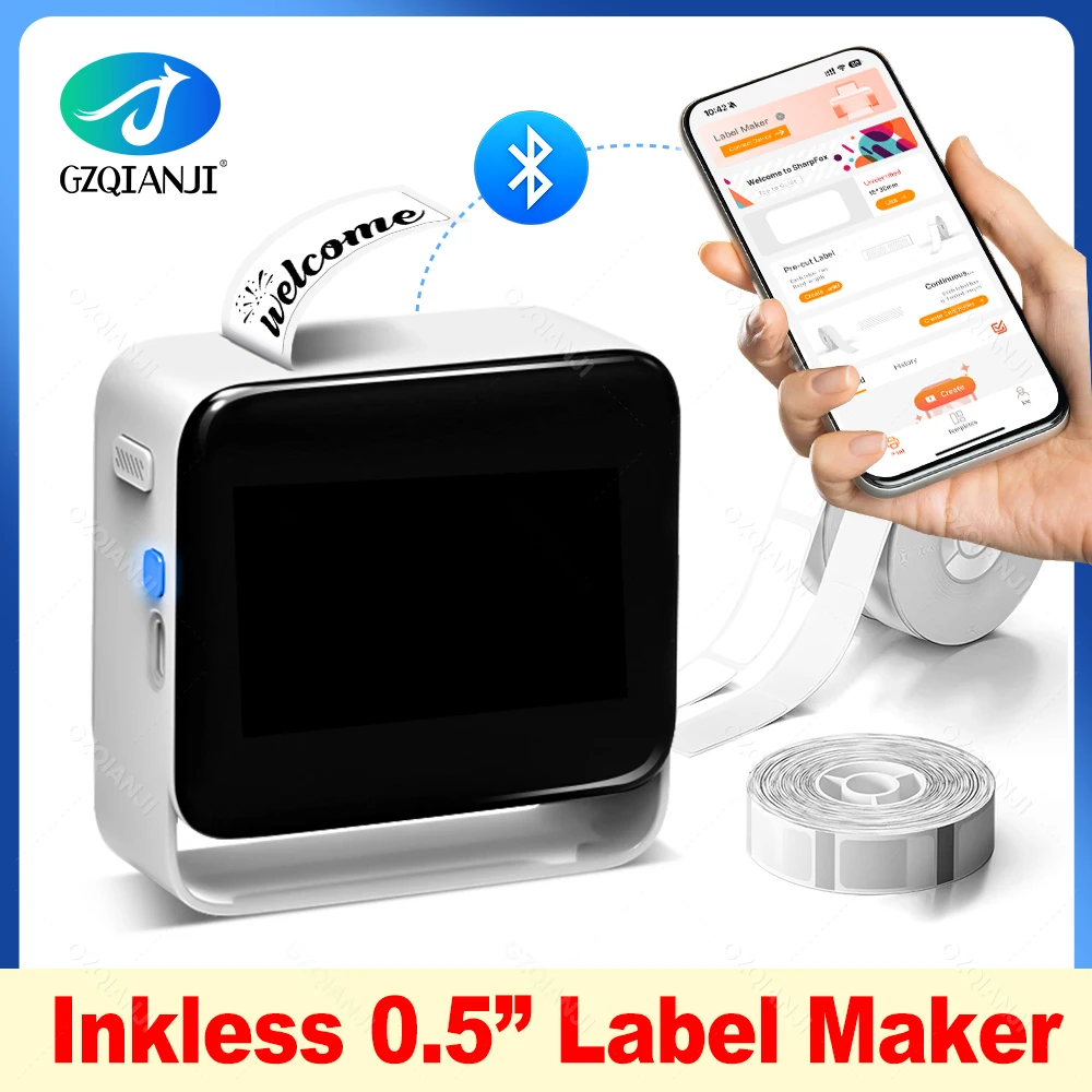 

12-15mm Portable Label Maker Wireless Inkless Printer Compatible with Smartphones for Kitchen Clothes Jewelry Jar Labeling