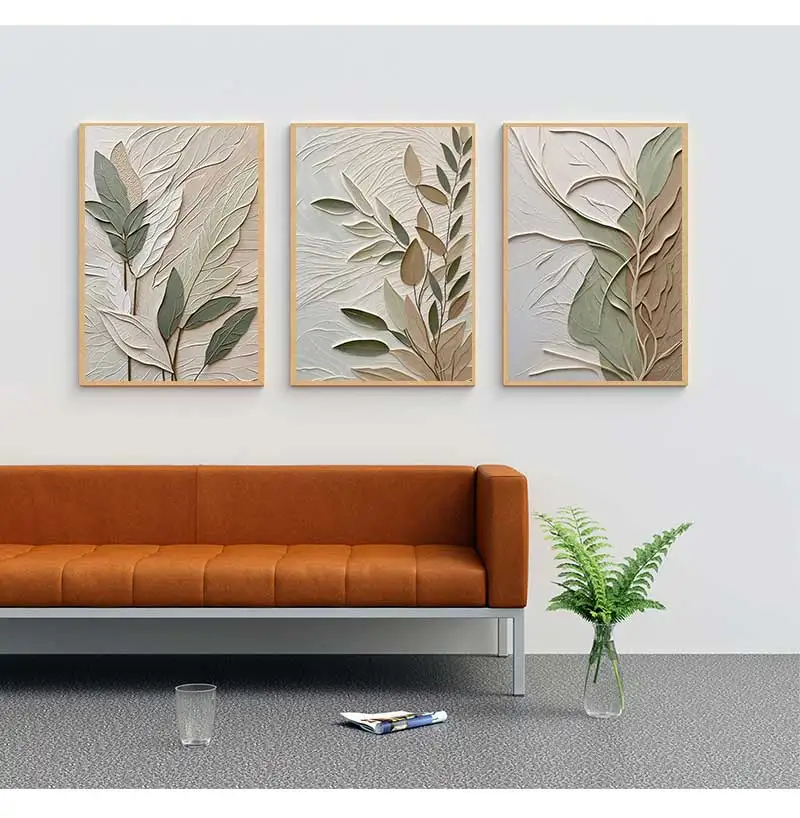 3pcs Textured Leaf Art Poster Neutral Tone Canvas Printing for Modern Home Decoration, Elegant Wall Arts Thoughtful Gifts