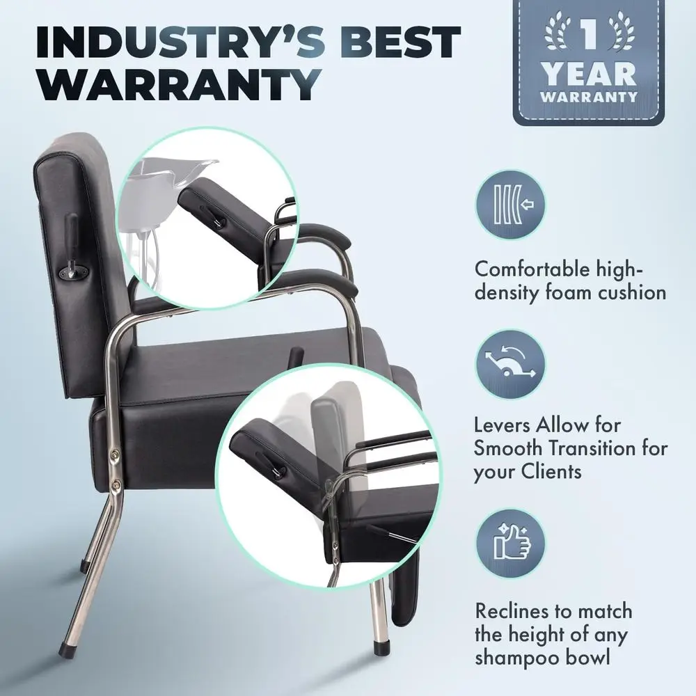 เก้าอี้สระผมปรับเอนได้แบบควบคุมด้วยมือจับของเจมี่ พร้อมที่พักเท้า - เบาะหนานุ่ม ที่วางแขนแข็งแรง ทนทาน เฟอร์นิเจอร์ร้านเสริมสวยสำหรับมืออาชีพ