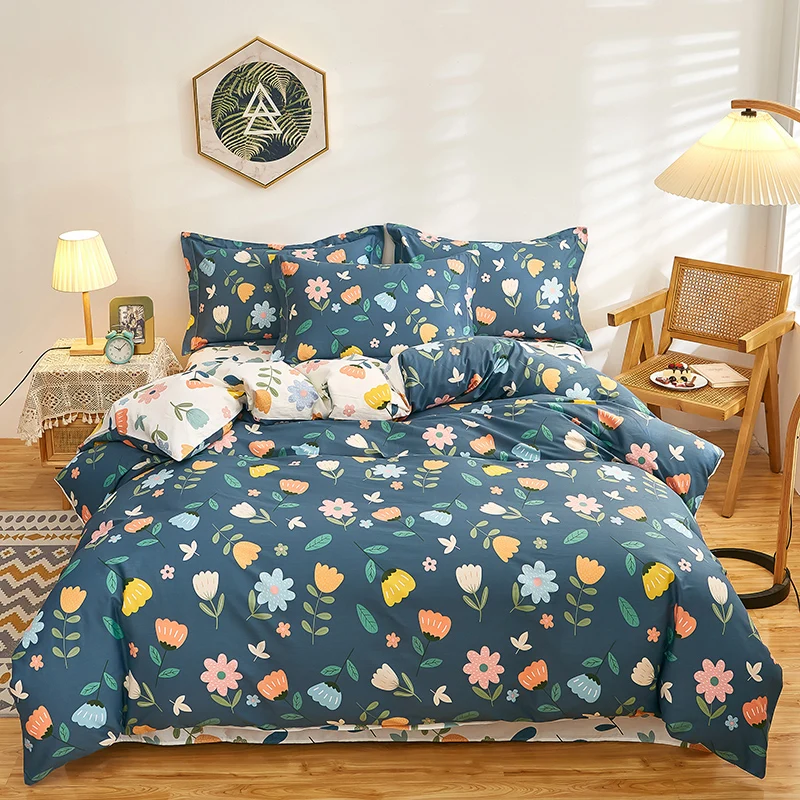 100% Cotton 3PC Duvet Cover Set Flower Printing Quilt Cover Set 1PC Duvet Cover 2PC Pillowcase Cotton Soft Skin Friendly Bedding