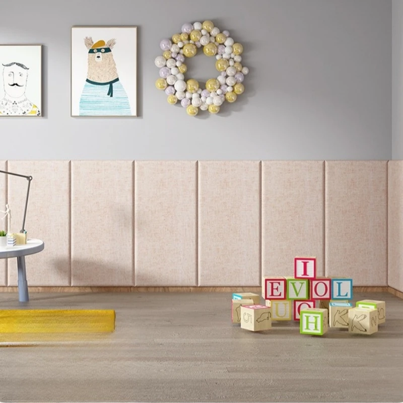 Linen Fabric 3D Wall Sticker Upholstered Anti-Collision Peel and Stick Wall Panel Foam Headboard for Kids Room Wall Decoration view 6