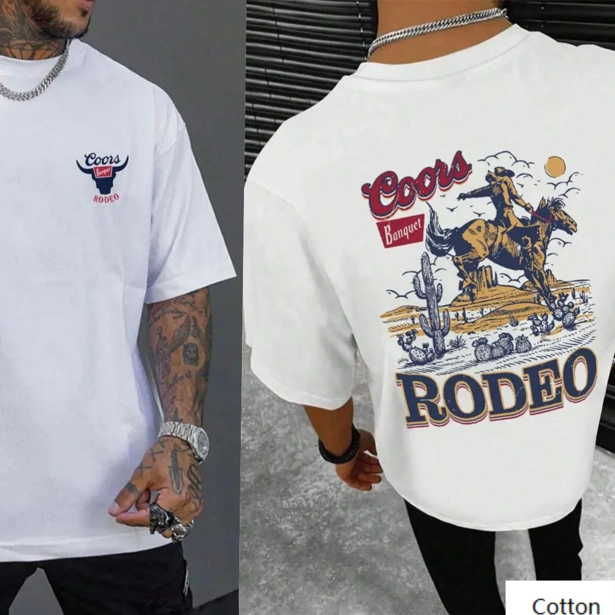 

Mens Cotton Tee Featuring Banquet Rodeo Print Western Fashion and Beer Inspired Style Stand Out with The Retro Cowboy Tee S-4XL