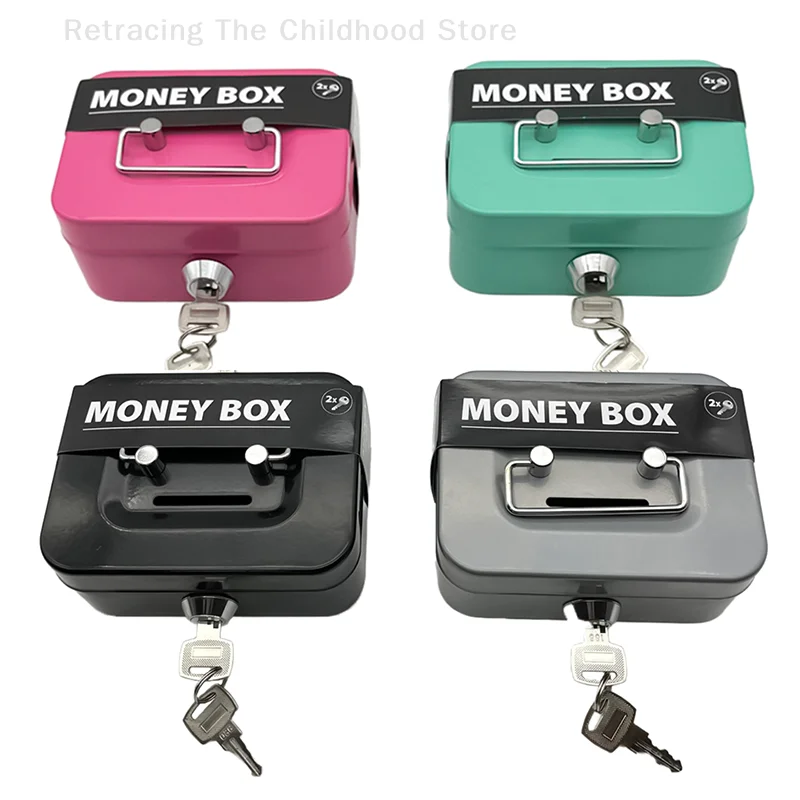 Caja de seguridad para dinero, caja de efectivo con cerradura con llave, caja de cerdito portátil hecha de Metal, pequeña caja de seguridad, cajas de monedas resistentes para niños