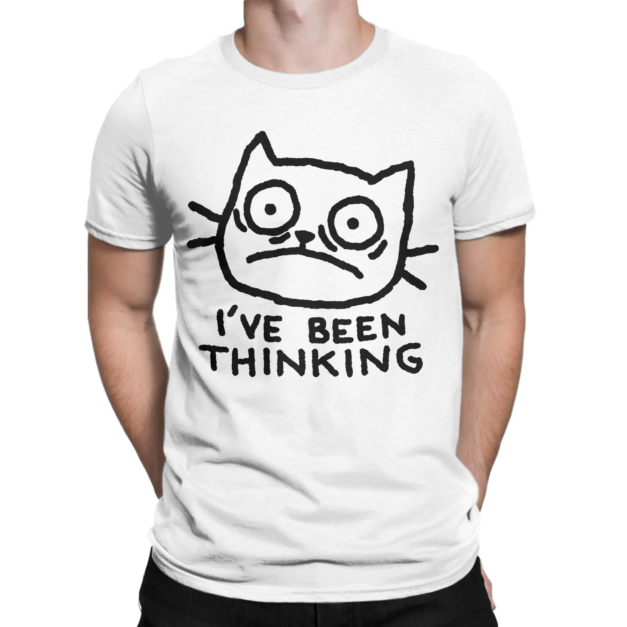 I've Been Thinking Cat T-Shirt for Men  Vintage 100% Cotton Tees Crewneck Short Sleeve T Shirt Plus Size Tops