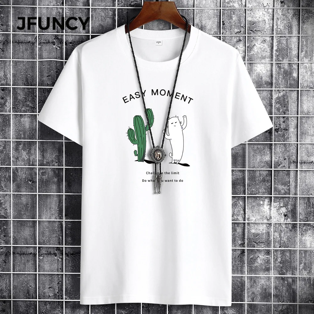 JFUNCY Summer plus Size Men's T-Shirt Cartoon Print Customizable Hand-Painted Unique Design Casual Fashion Top