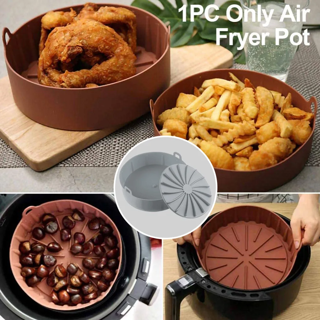 Air Fryer Pot Silicone Air Fryer Basket Heat-resistant Non-stick Pan, Large, 19cm, Coffee