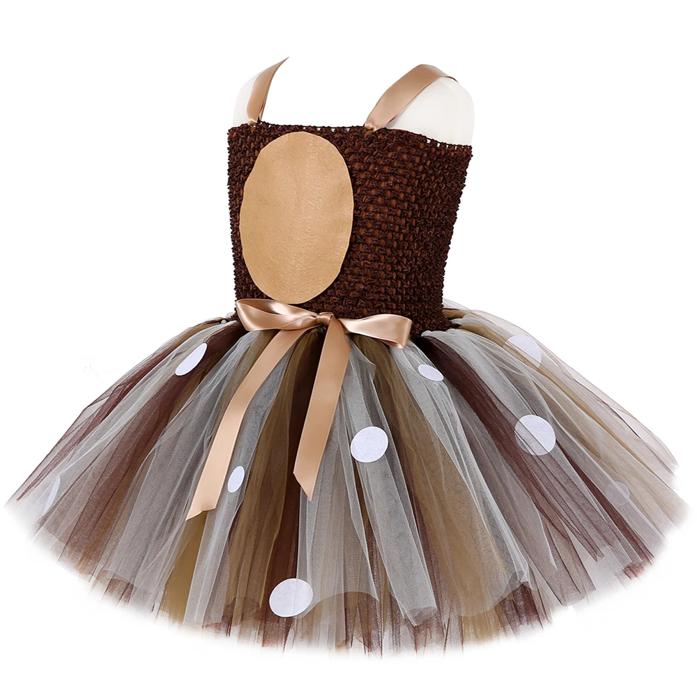 Reindeer Deer Costume for Girls Christmas Tutu Dress Toddler Kids Halloween Jungle Party Animal Dress Up with Antler Headband