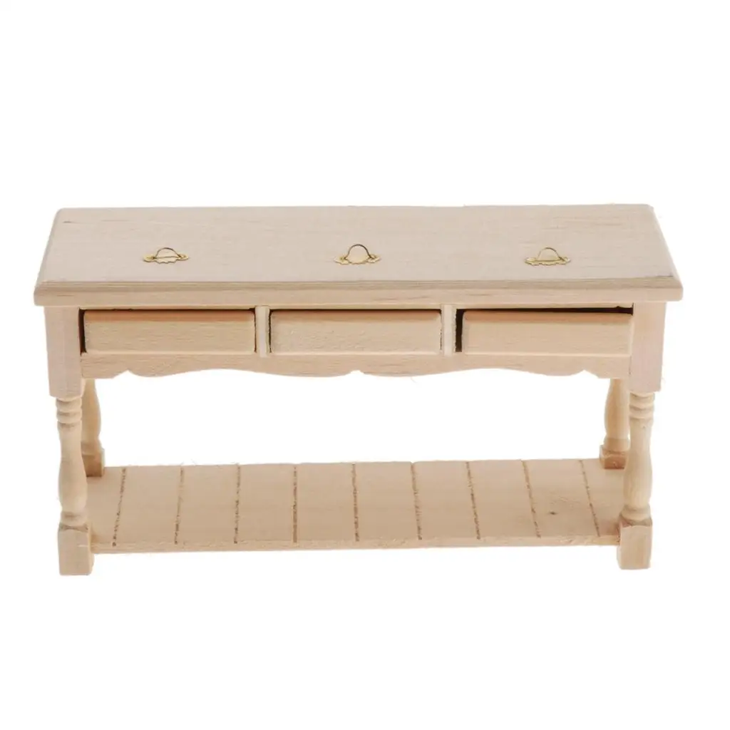 1:12 صانعة حجرة طعام خشبية مصغرة غير مطلية مع 3 أدراج