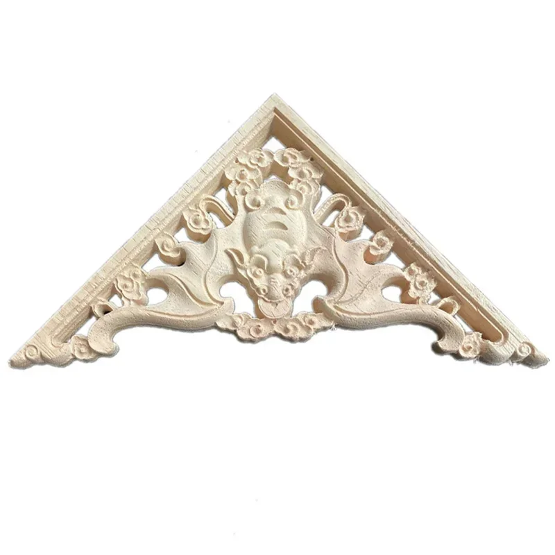 2PCS 14cm Flower Wood Carving Decal Strip Wood Applique Horizontal Unpainted Wooden Moulding Decor Furniture Hollow Figurine