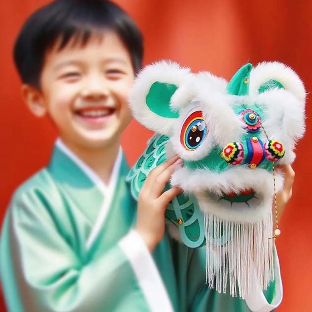 Non-woven Fabric Lion Dance Lantern Auspicious Pre-cut Pieces Awakening Lion Lamp Cell Battery Operated Felted