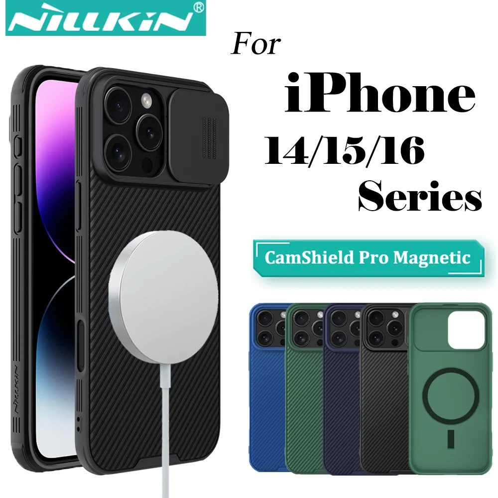 

Чехол NILLKIN для iPhone 16 Pro Max / 15 Pro Max CamShield Pro, защитный чехол с магнитной застежкой для камеры, Жесткий Чехол из поликарбоната и ТПУ для iPhone 14