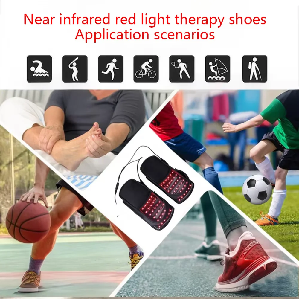 660nm 850nm Red Light Therapy Boots 2PCS Infrared LED Foot Massager Slippers Plantar Fasciitis Physiotherapy