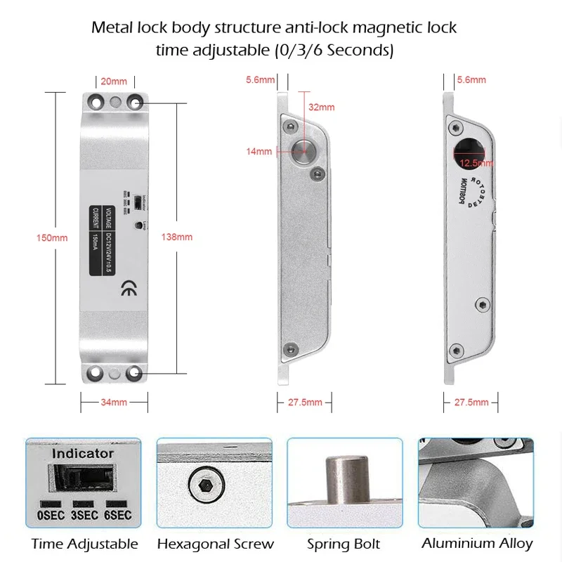 5YOA Drop Bolt Lock DC12V Fail Safe NC Electric Access Control Electronic Door Mortise Locks With Time Delay Gate Entry System