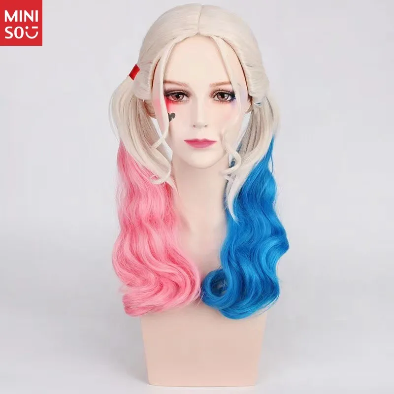 

Miniso Harley Quinn Cosplay Wig, Pink & Blue Gradient Messy Twin Tails for Suicide Squad Costume