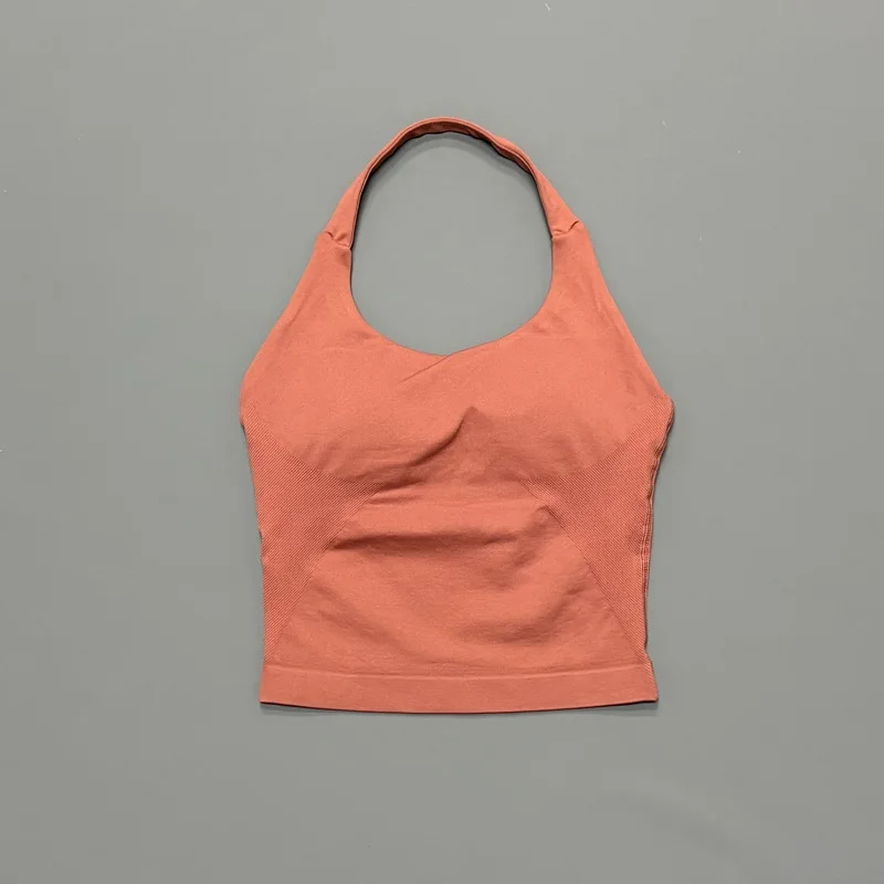 HISTELLO Impact Halter Top Seamless Longline Strappy Gym Tank Top Women Yoga Clothing Workout Fitness Sportswear Pilates Vest image 3