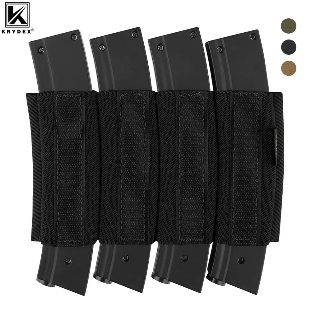 KRYDEX Tactical Elastic Quadruple MP5 MP7 Glock Magazine Insert Pouch For MK3 MK4 Chest Rig Built-in Mag Holder Hunting Gear