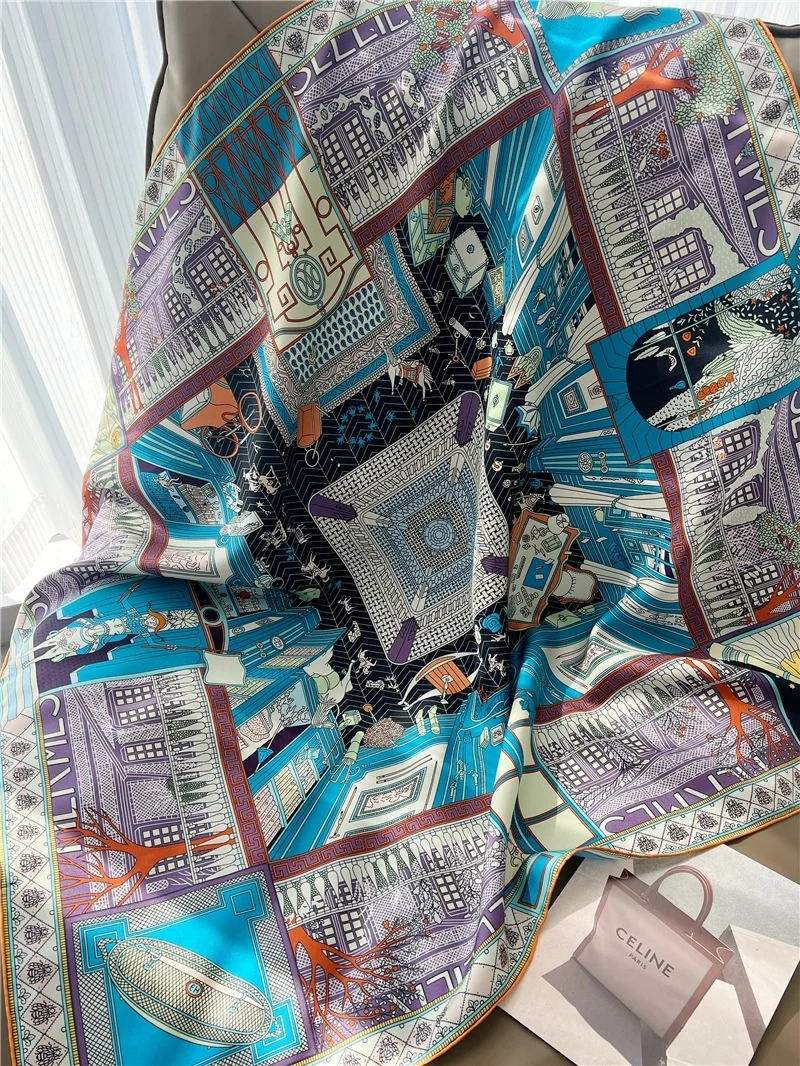 

Шарф с ручными краями, женский саржевый шарф из шелковицы, роскошные дизайнерские шали, украшение для головы, волос, шеи, рождественский подарок для мамы