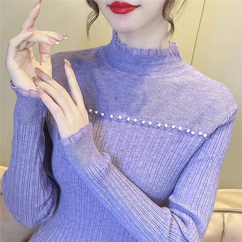 

Knitted Sweater Women Pullover Half Turtleneck Jumper Sweater Autumn Winter Solid Slim Chic Streetwear Long Sleeve Top