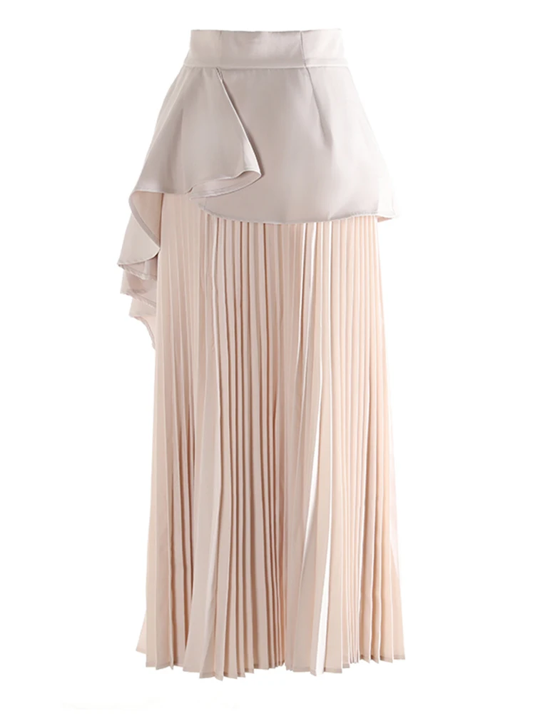 [Vibe] Rok Panjang Pinggang Tinggi Rok Ruffle Tidak Beraturan Rok Setengah Tubuh Elegan Berlipat Bunga Fashion Wanita Musim Semi Musim Gugur Baru