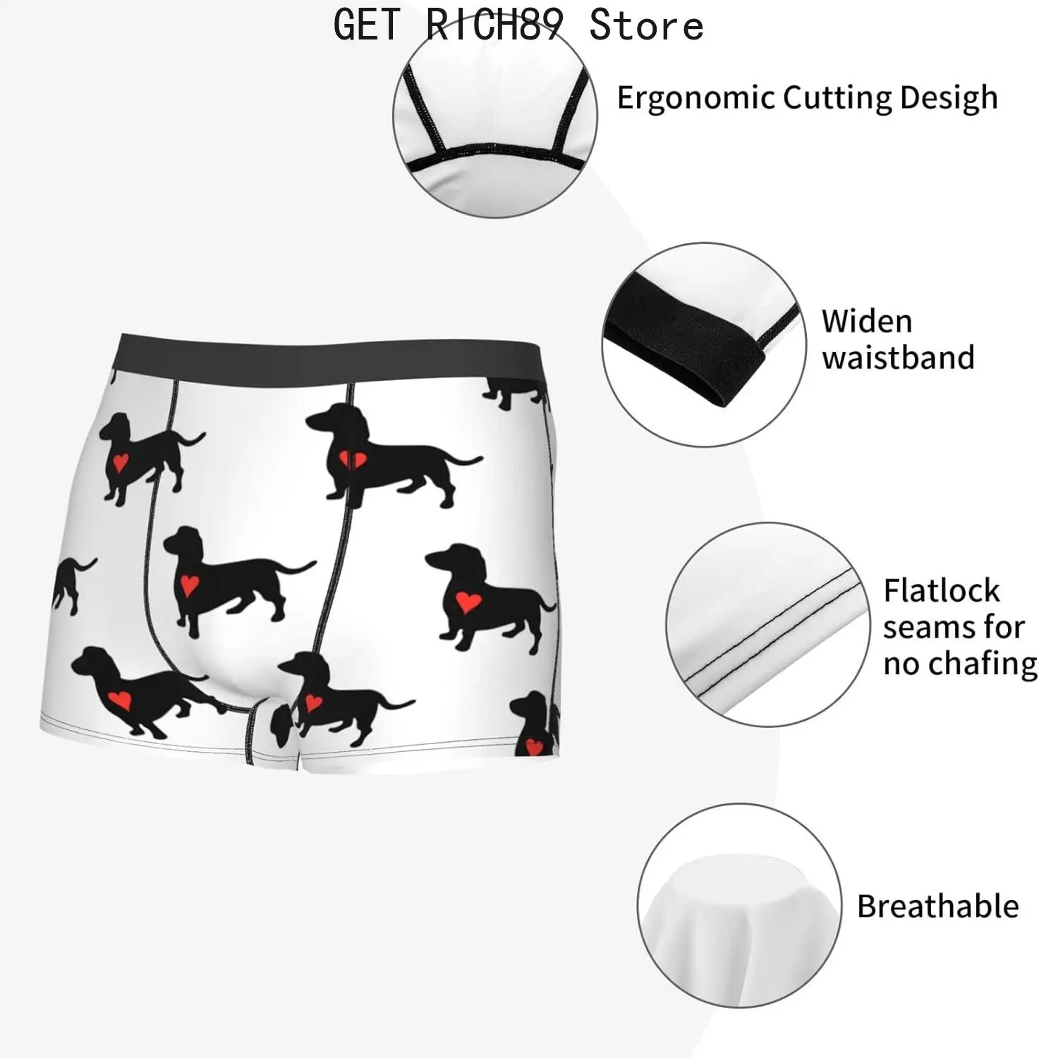 Dachshund Dog Cute Sausage Dog Novelty Boxers Mens Funny Boxer Briefs Underwear Gag Gifts for Men