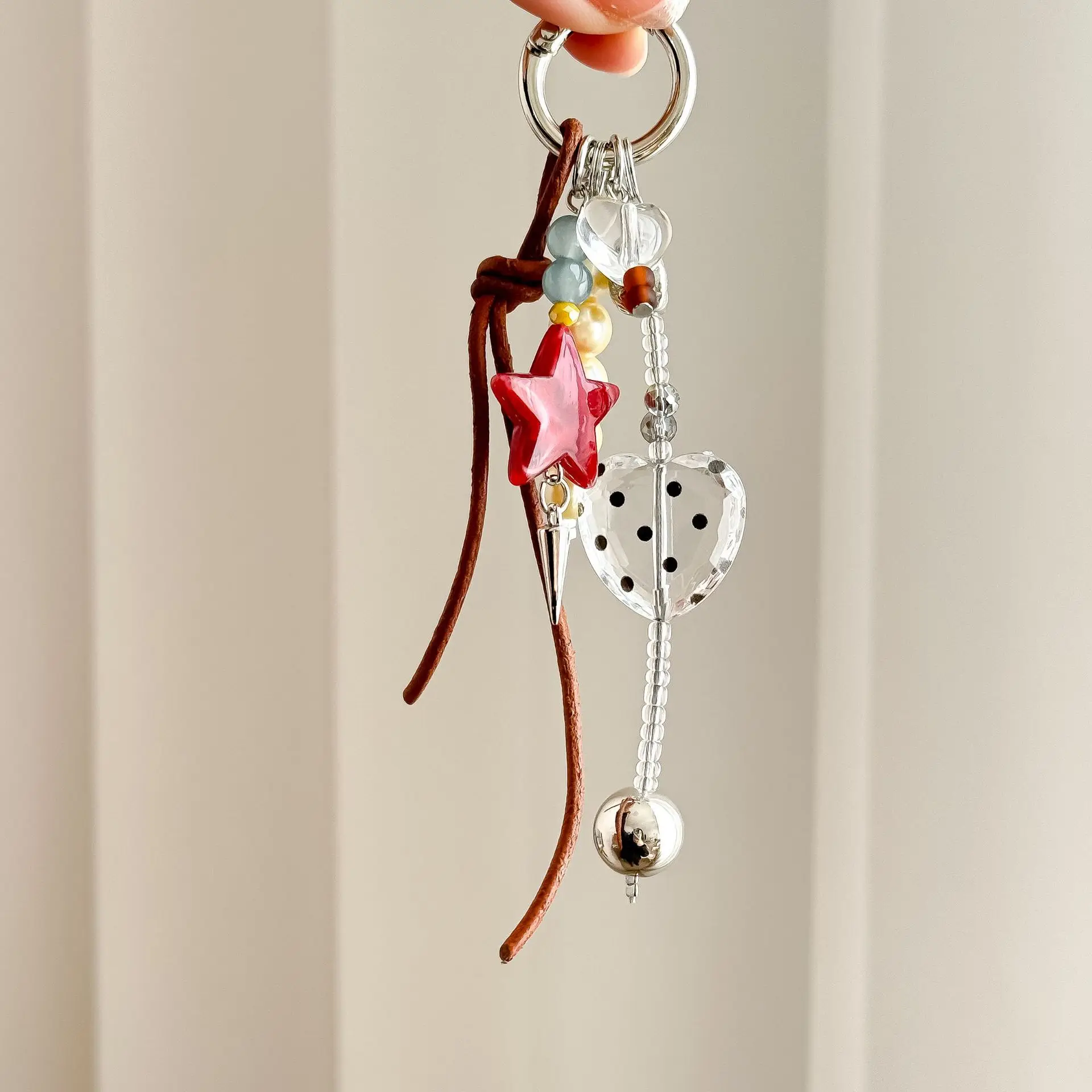 Bag Charm Pendant Korean New Retro Keychain Phone Strap Creative Bead Sweet Kawaii Verstaile Star Bag Accessory Multifunctional