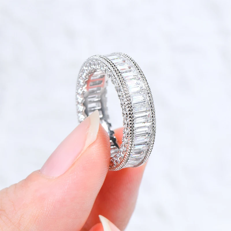 Imagem -05 - Iogou-banda Vintage Full Eternity para Homens e Mulheres Prata 925 5a cz Zircon Row Finger Ring Jóias de Luxo Festa de Noivado