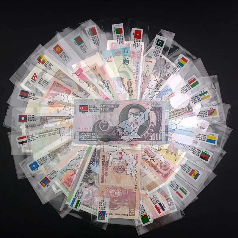 اختيار عشوائي 20/52/100 قطعة ملاحظات من العديد من البلدان والمناطق المختلفة، UNC ملاحظة العالم الحقيقي الأصلي مع حقيبة للتجميع