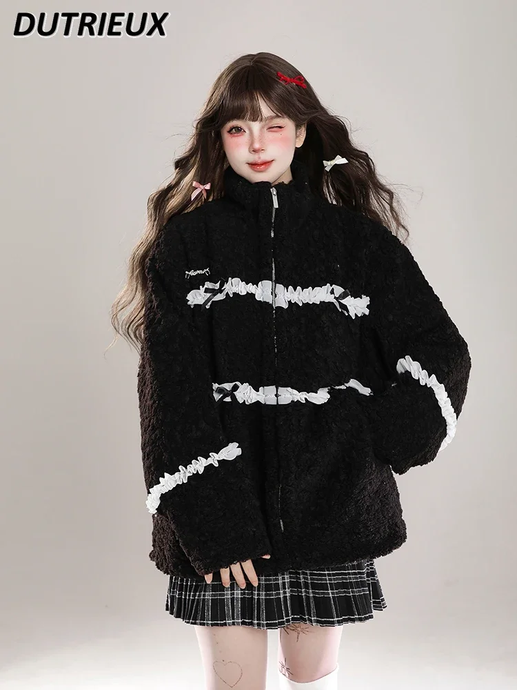 Cotton-padded Clothes Sweet Cute Fashion Women's Parkas Winter 2024 New Loose Thickened Warm Lamb Casual Loose Wool Jacket