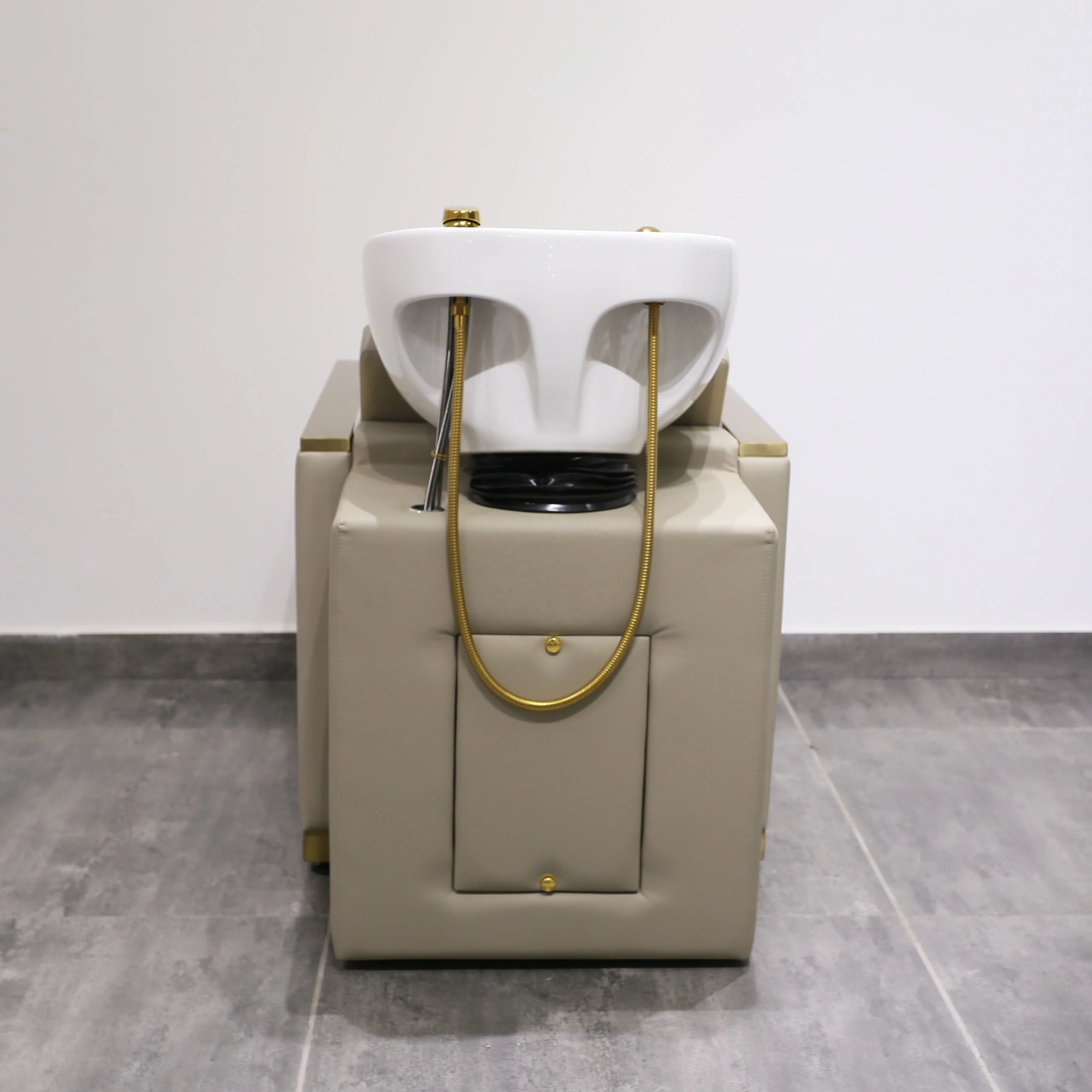 كرسي غسيل الشعر بالشامبو الذهبي من Hotsell Salon Furniture مع وعاء أبيض لكرسي غسيل الشعر بلون كريمي #4