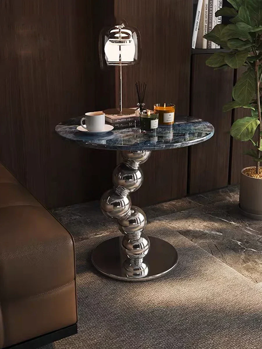 High Sense round Tea Table Sofa Side Table Designer Model Light Luxury Living Room Home Marble Corner Table