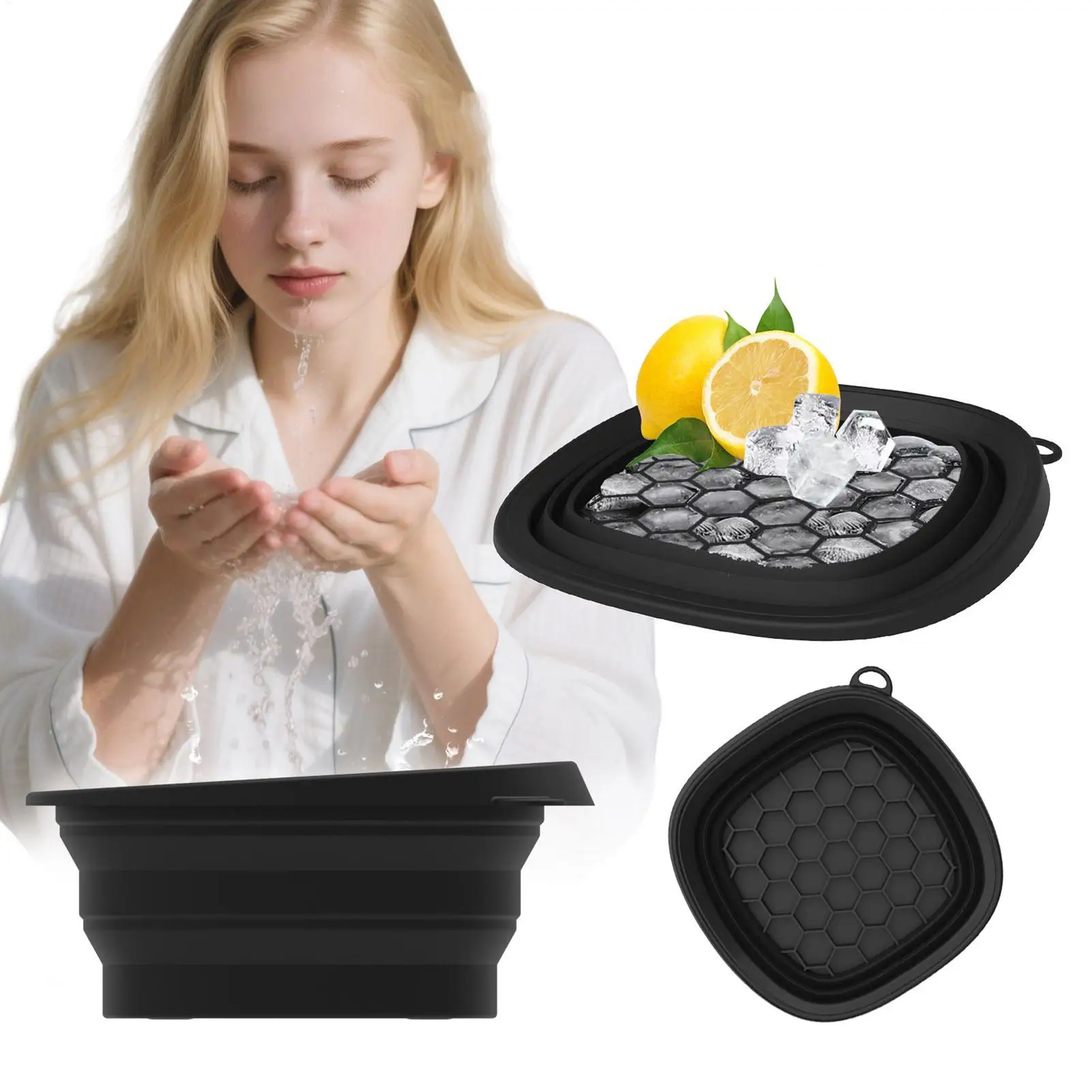 

Миска для ледяных процедур Ice Face Bowl: многоразовый спа-инструмент для холодных погружений со встроенным поддоном, портативный складной таз для умывания на открытом воздухе