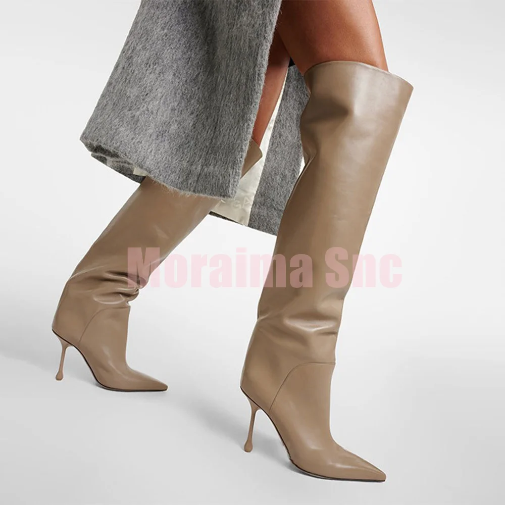 

Pointed Toe Leather Thigh High Boots Stiletto High Heel Slip On Concise Style Sexy Fashion Women's Over-the Knee Boots Winter