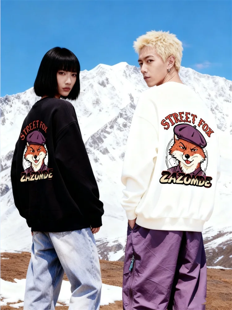 

ZAZOMDE японский простой контур лисы с принтом хип-хоп минималистичный мужской свитшот дышащий хлопок повседневная удобная городская одежда