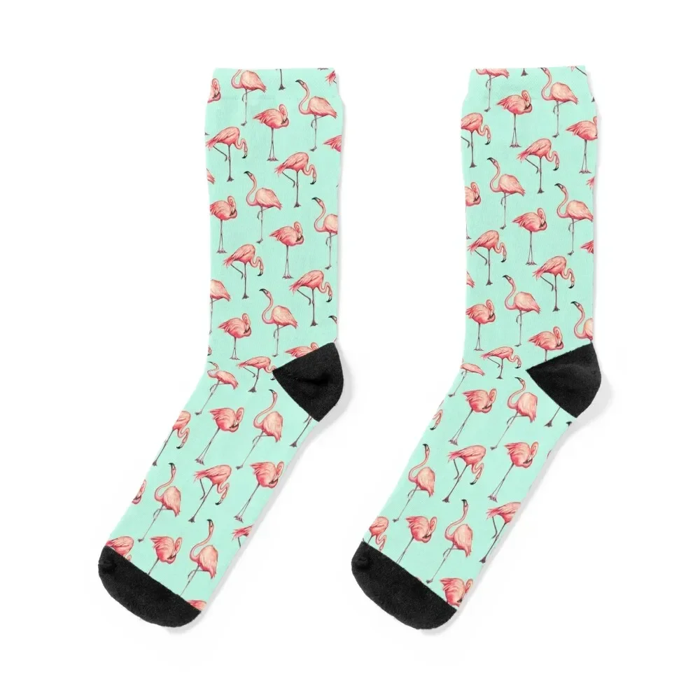 

Flamingo Pattern - Blue Socks winter christmas stocking Mens Socks Women's