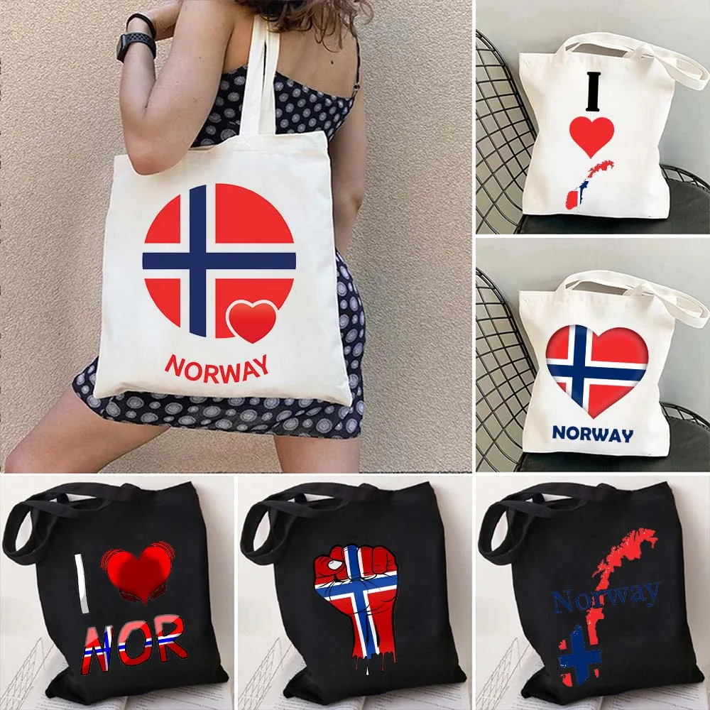 

Coat of arms of Norway Heart National Flag Emblem Map Nordic Country Europe Norwegian NOR Icons Cotton Canvas Totes Bag Handbags