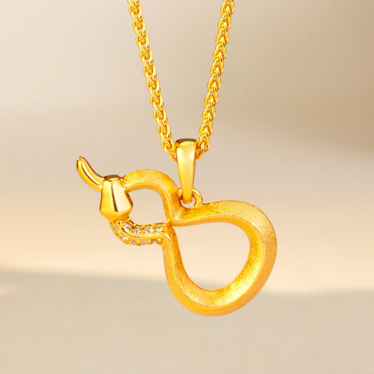 9999 gold brushed hollow snake-head lotus pendant - ancient Chinese style multi-purpose necklace