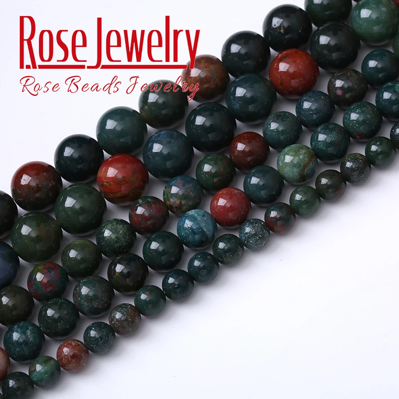 A+ Natural Heliotrope Bloodstone Beads Indian Stone Round Loose Beads For Jewelry Making DIY Bracelet Necklace 4 6 8 10 12mm 15\