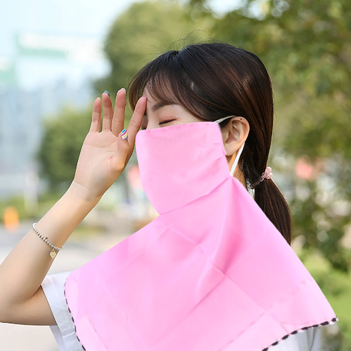 

1 Set 2Pcs Women Face Cover Bandanas Mouth Cover Ultraviolet-Proof Face Mask Sun protection for Biking Cycling (Pink)