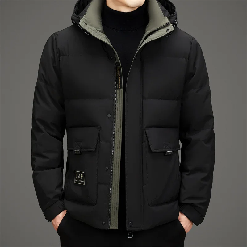 Jaqueta masculina de manga comprida com capuz, acolchoamento masculino, saco casual masculino, casaco removível, roupa fria, puffer, inverno, 2024