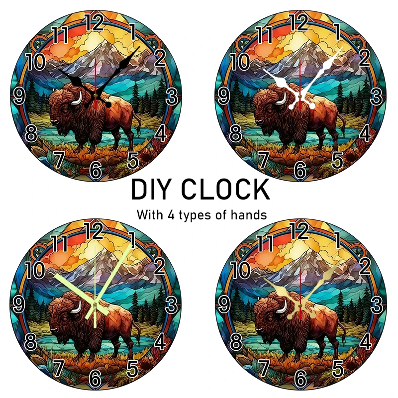 قطعة واحدة من ساعة الحائط الأكريليك المتوهجة في الظلام، نمط صائد الشمس بنفسك، موضوع جبل الجاموس - 10 بوصات، مثالية للمنزل الحديث #1