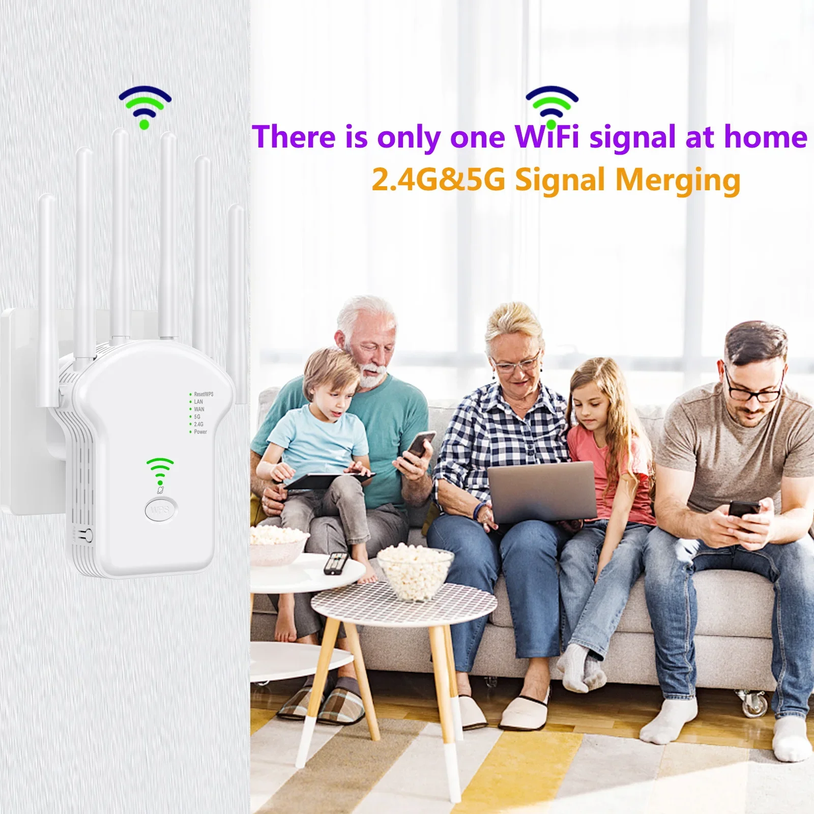 Repetidor wi-fi 1200mbps repetidor de sinal wi-fi banda dupla 2.4g 5g extensor 6 antena amplificador de rede para escritório em casa roteador wi-fi