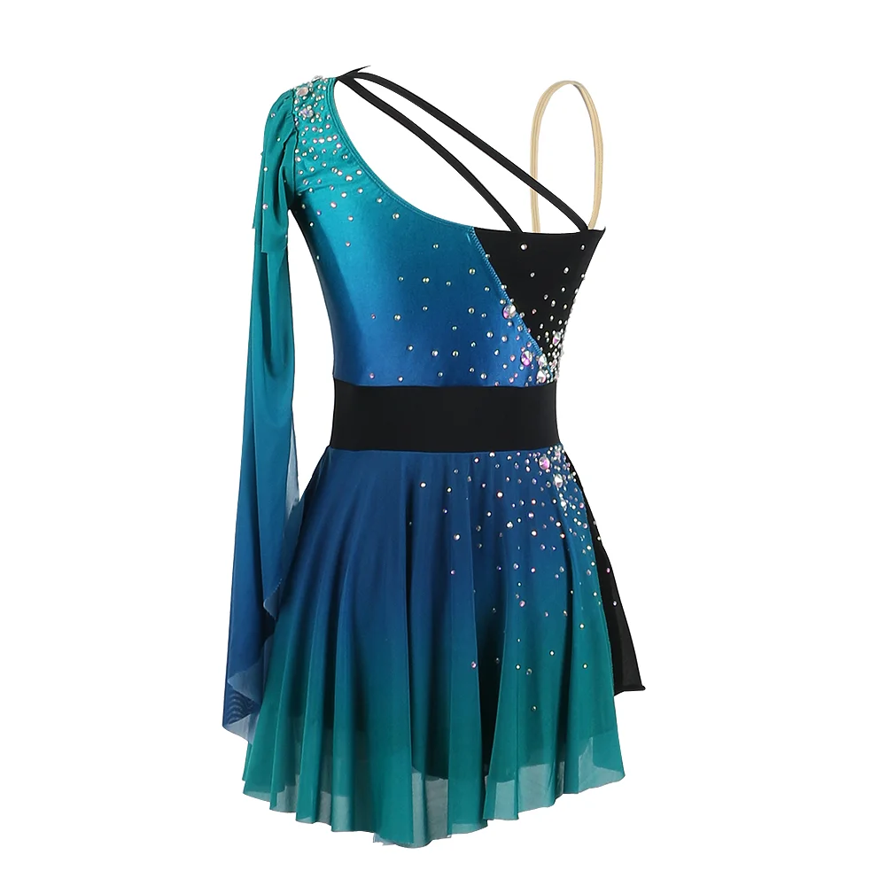 Zagitova Ijs Kunstschaatsen Rok Gradiënt Groene Lange Mouw Mesh Rok Meisje Competitie Prestaties